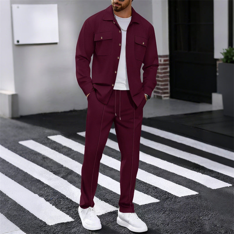 Men's Waffle Button-Down Jacket & Pants Set