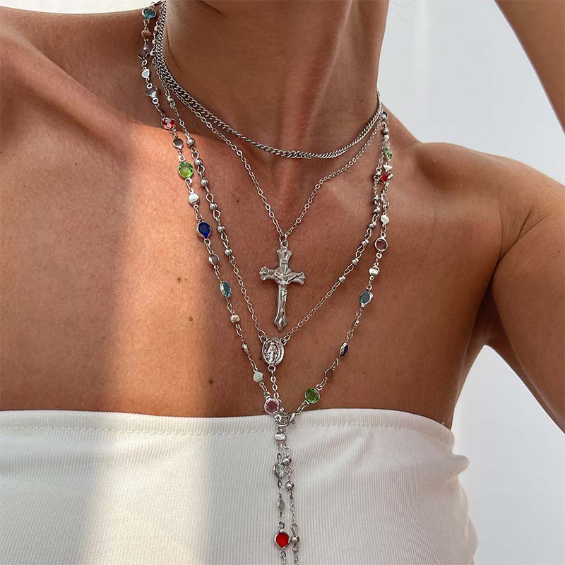 🌸Layered Gold Cross Necklaces for Women